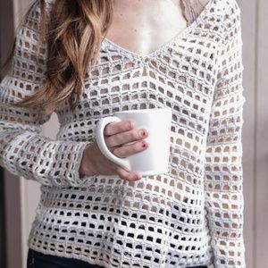 Of Two Minds Light Blue/White/Tan Crochet Sweater